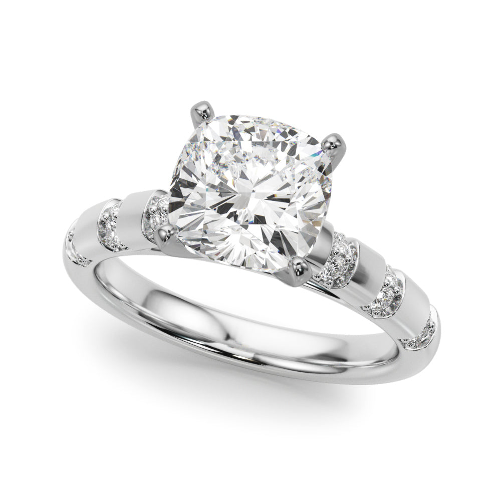 Artisan Sidestone Round Diamond Engagement Ring in 10K/14K gold and platinum with certified lab-grown or natural diamonds