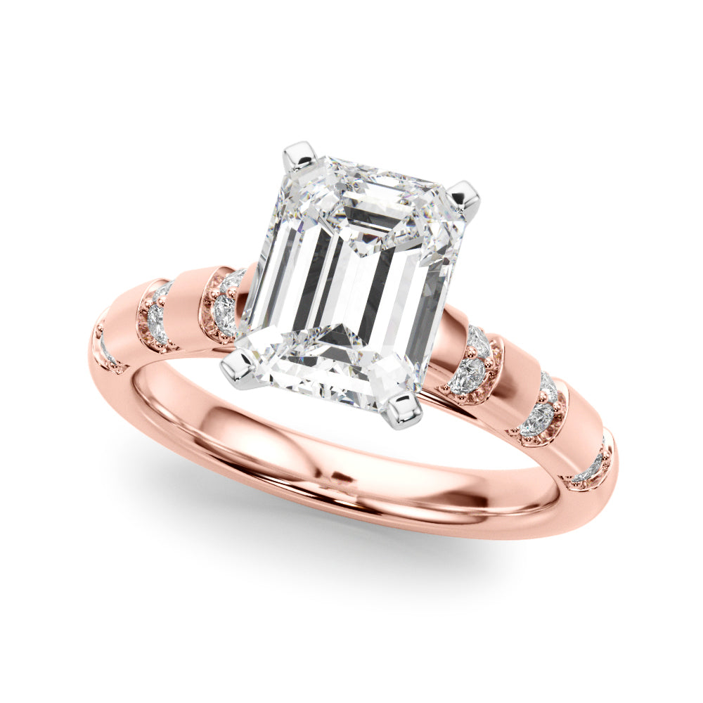 Artisan Sidestone Round Diamond Engagement Ring in 10K/14K gold and platinum with certified lab-grown or natural diamonds