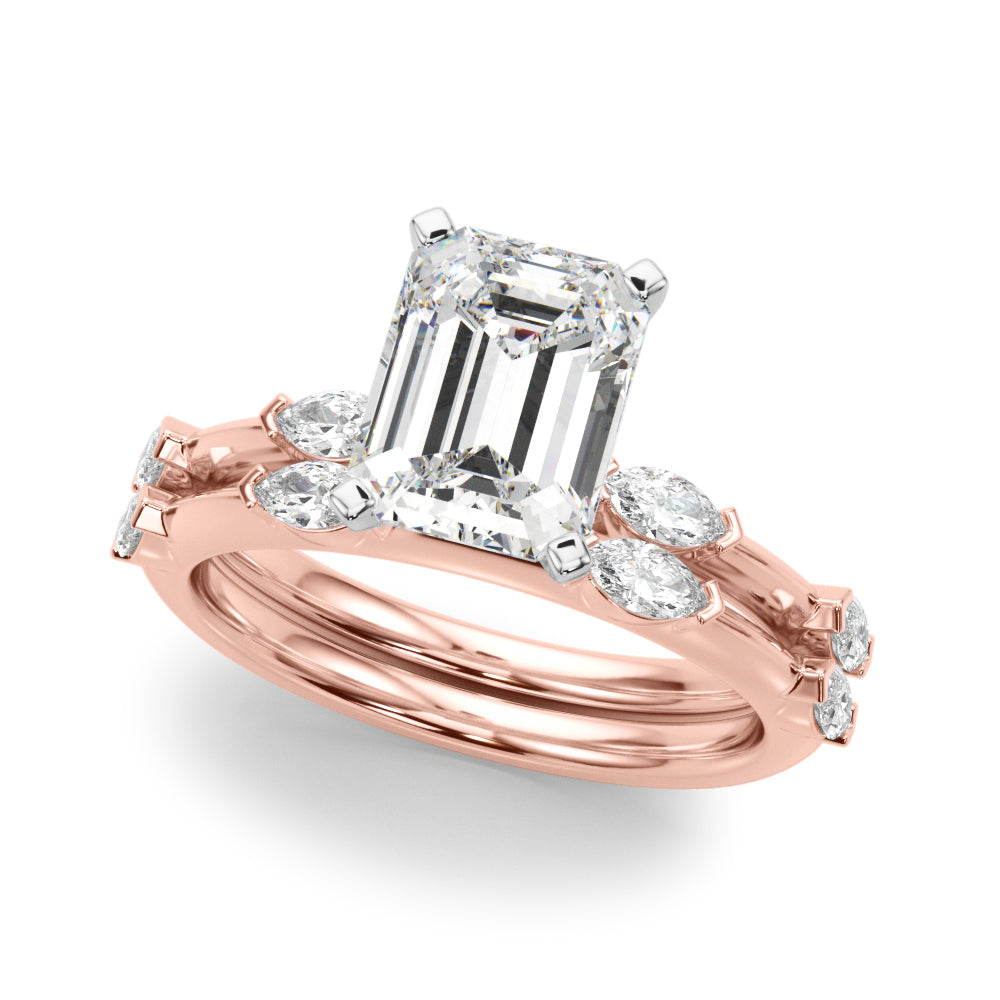 Sculpted Sidestone Marquise Diamond Engagement Ring â€” 10K/14K Gold & Platinum