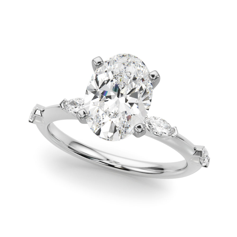 Sculpted Sidestone Marquise Diamond Engagement Ring â€” 10K/14K Gold & Platinum