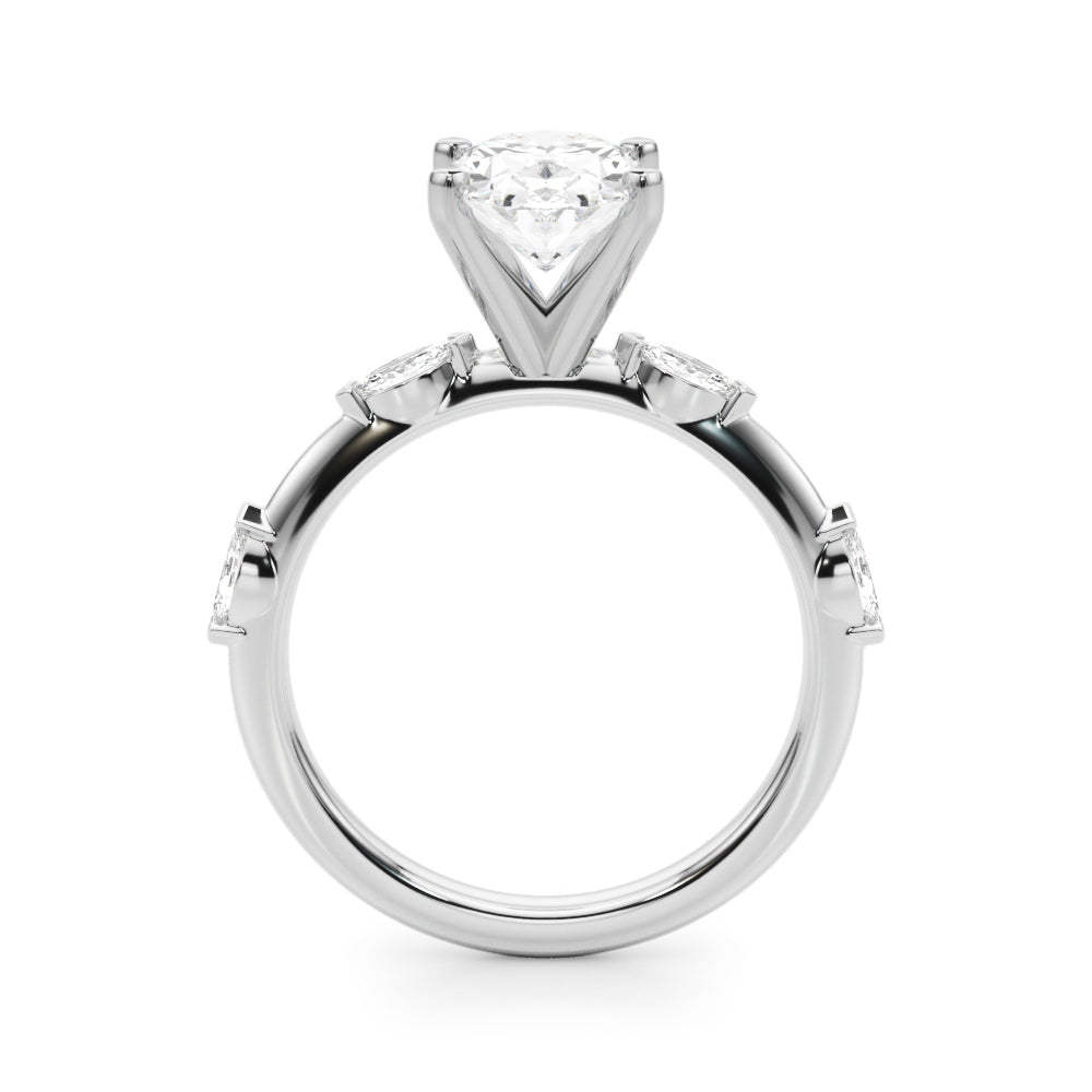 Sculpted Sidestone Marquise Diamond Engagement Ring â€” 10K/14K Gold & Platinum