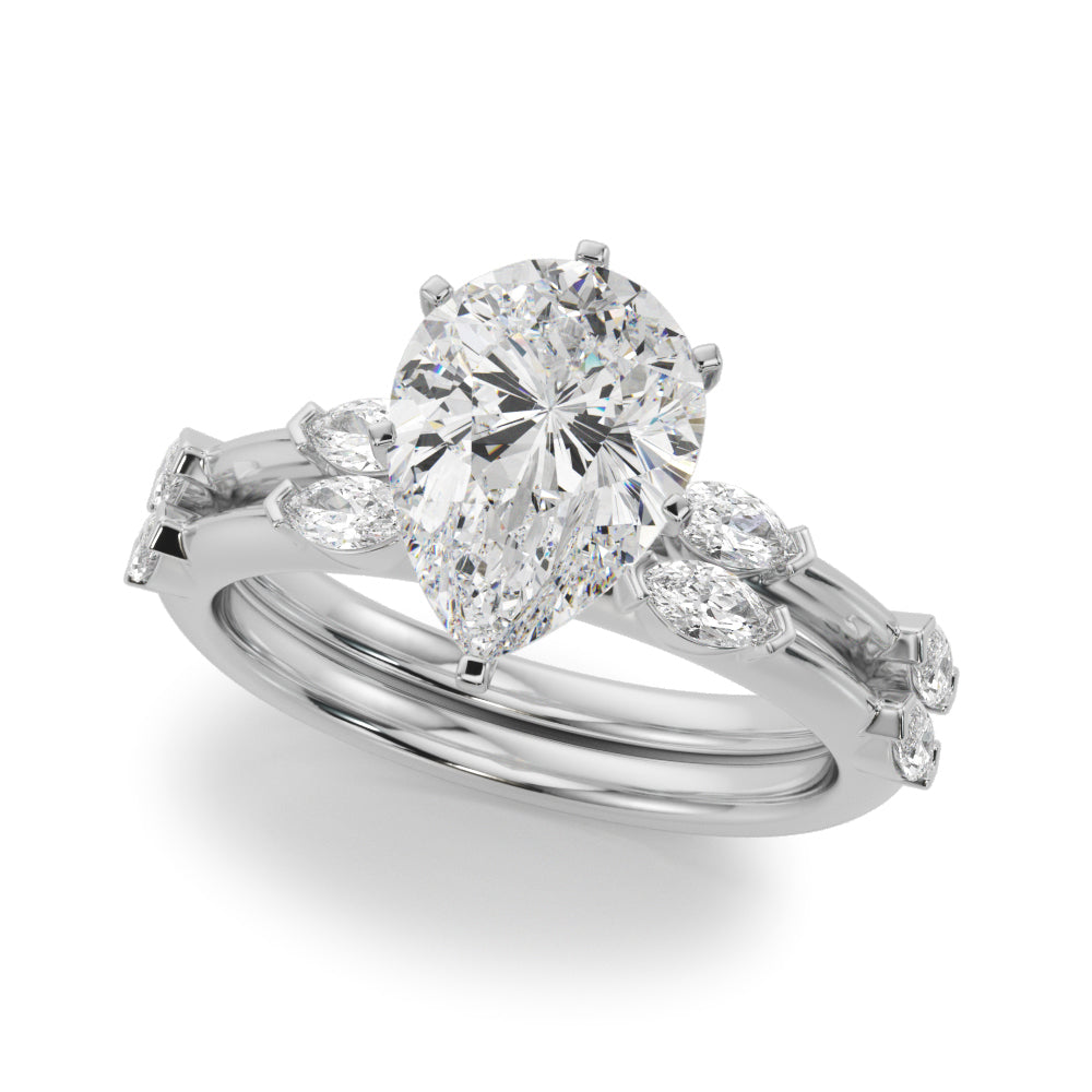Sculpted Sidestone Marquise Diamond Engagement Ring â€” 10K/14K Gold & Platinum
