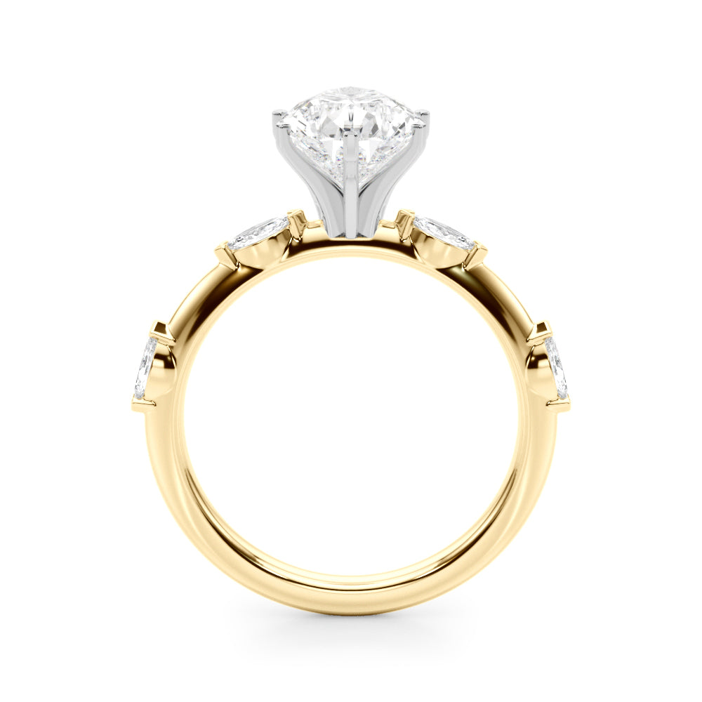 Sculpted Sidestone Marquise Diamond Engagement Ring â€” 10K/14K Gold & Platinum