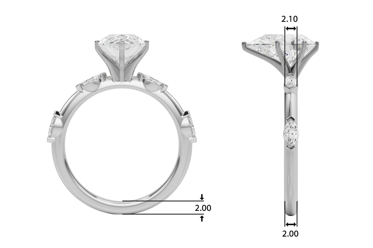 Sculpted Sidestone Marquise Diamond Engagement Ring â€” 10K/14K Gold & Platinum