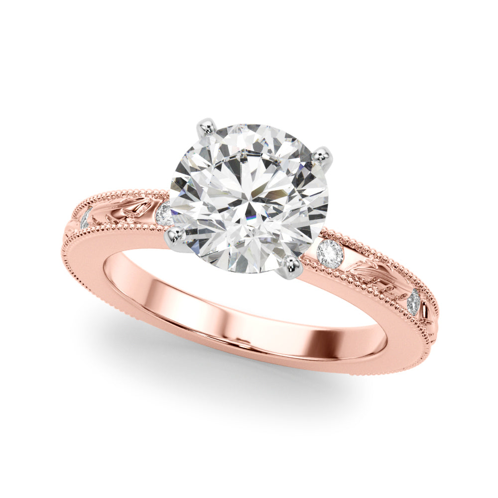 Sophisticated Sidestone Round Diamond Engagement Ring in 10K/14K gold and platinum with certified lab-grown or natural diamonds