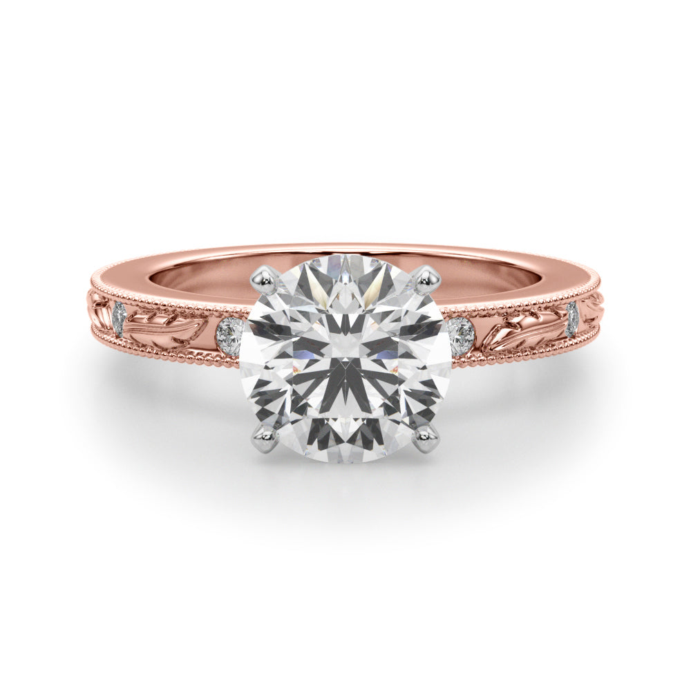 Sophisticated Sidestone Round Diamond Engagement Ring in 10K/14K gold and platinum with certified lab-grown or natural diamonds