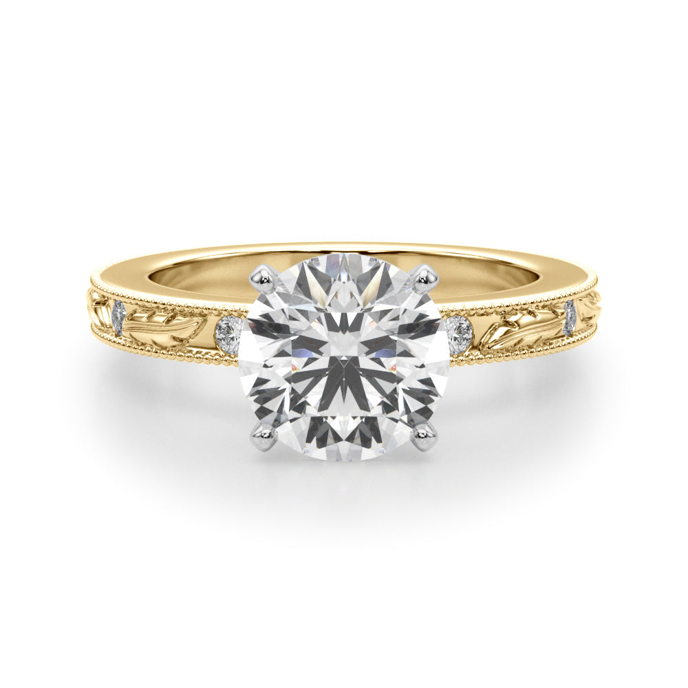 Sophisticated Sidestone Round Diamond Engagement Ring in 10K/14K gold and platinum with certified lab-grown or natural diamonds