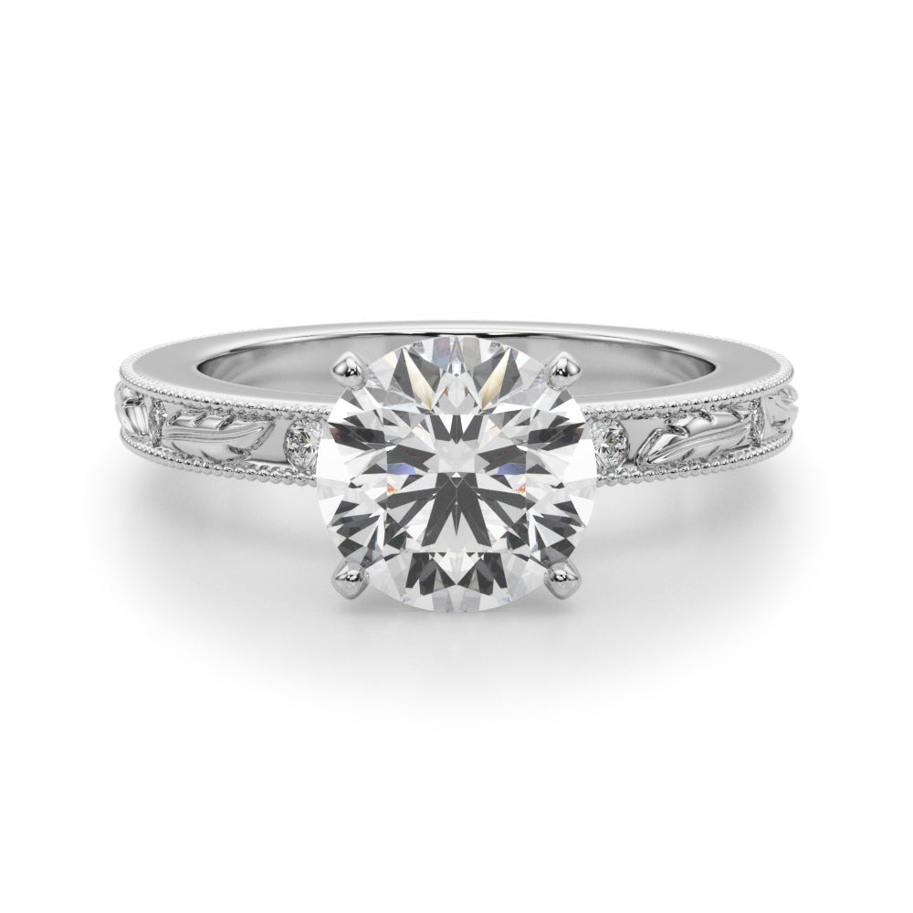 Sophisticated Sidestone Round Diamond Engagement Ring in 10K/14K gold and platinum with certified lab-grown or natural diamonds