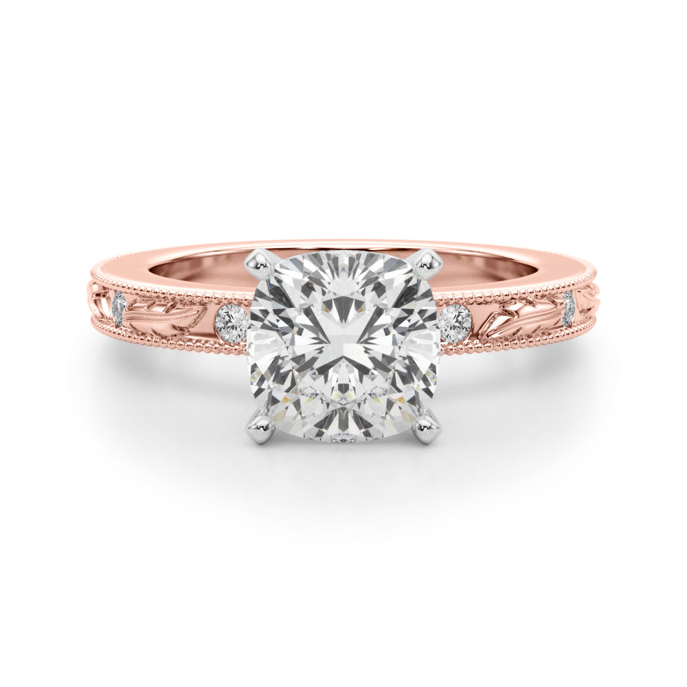 Sophisticated Sidestone Round Diamond Engagement Ring in 10K/14K gold and platinum with certified lab-grown or natural diamonds