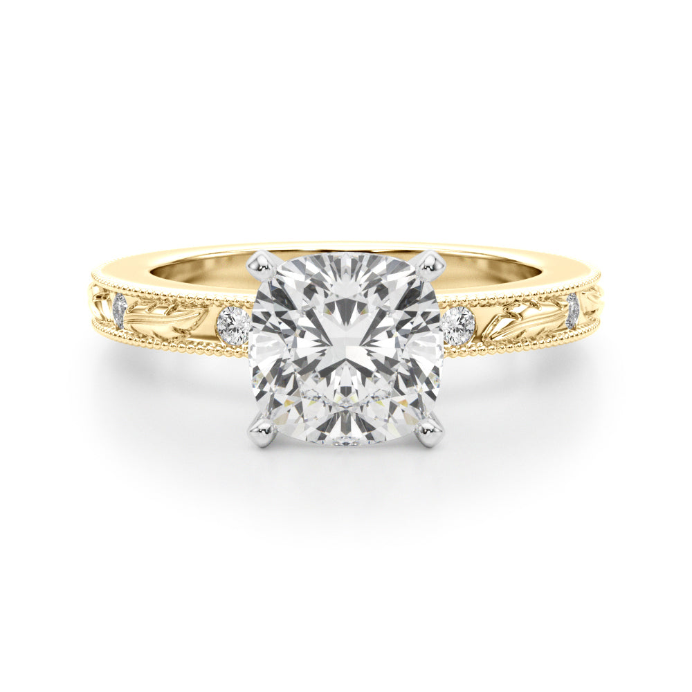Sophisticated Sidestone Round Diamond Engagement Ring in 10K/14K gold and platinum with certified lab-grown or natural diamonds