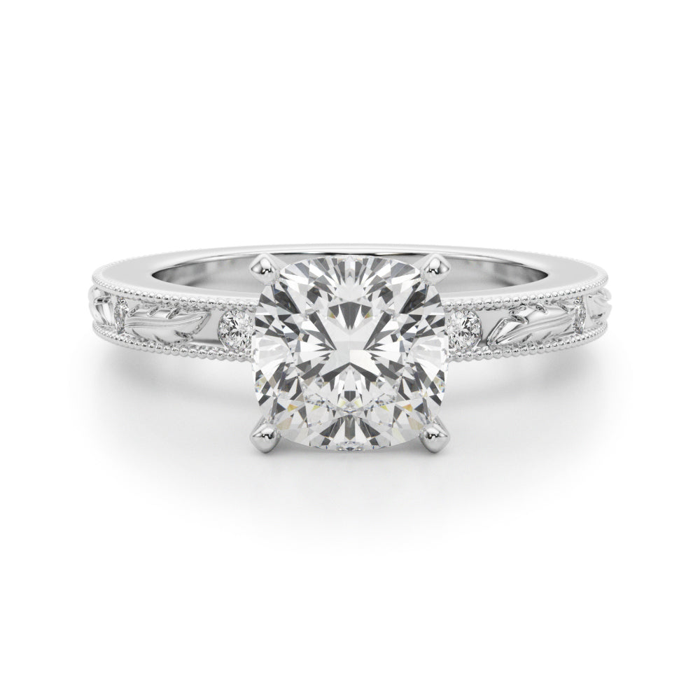 Sophisticated Sidestone Round Diamond Engagement Ring in 10K/14K gold and platinum with certified lab-grown or natural diamonds