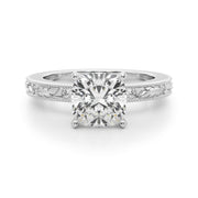 Sophisticated Sidestone Round Diamond Engagement Ring in 10K/14K gold and platinum with certified lab-grown or natural diamonds