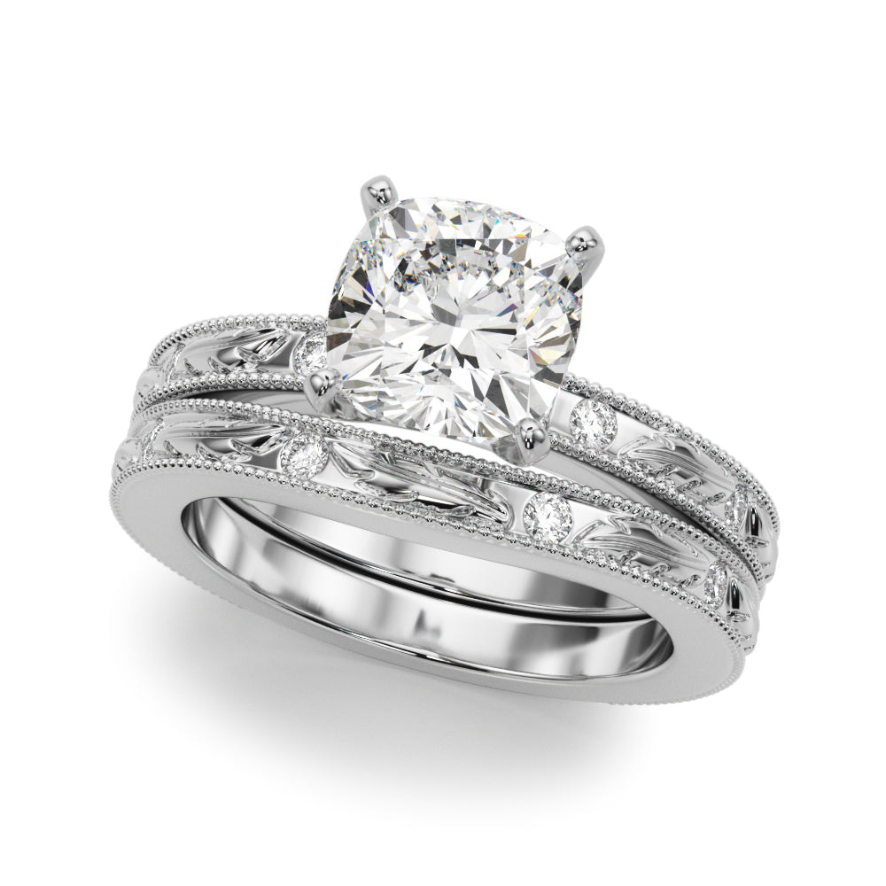 Sophisticated Sidestone Round Diamond Engagement Ring in 10K/14K gold and platinum with certified lab-grown or natural diamonds