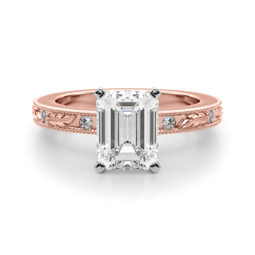 Sophisticated Sidestone Round Diamond Engagement Ring in 10K/14K gold and platinum with certified lab-grown or natural diamonds