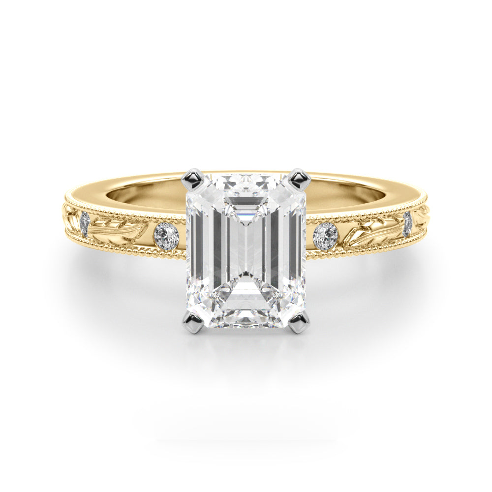 Sophisticated Sidestone Round Diamond Engagement Ring in 10K/14K gold and platinum with certified lab-grown or natural diamonds