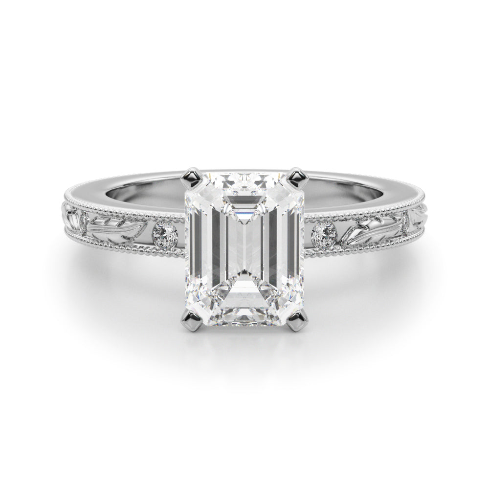 Sophisticated Sidestone Round Diamond Engagement Ring in 10K/14K gold and platinum with certified lab-grown or natural diamonds