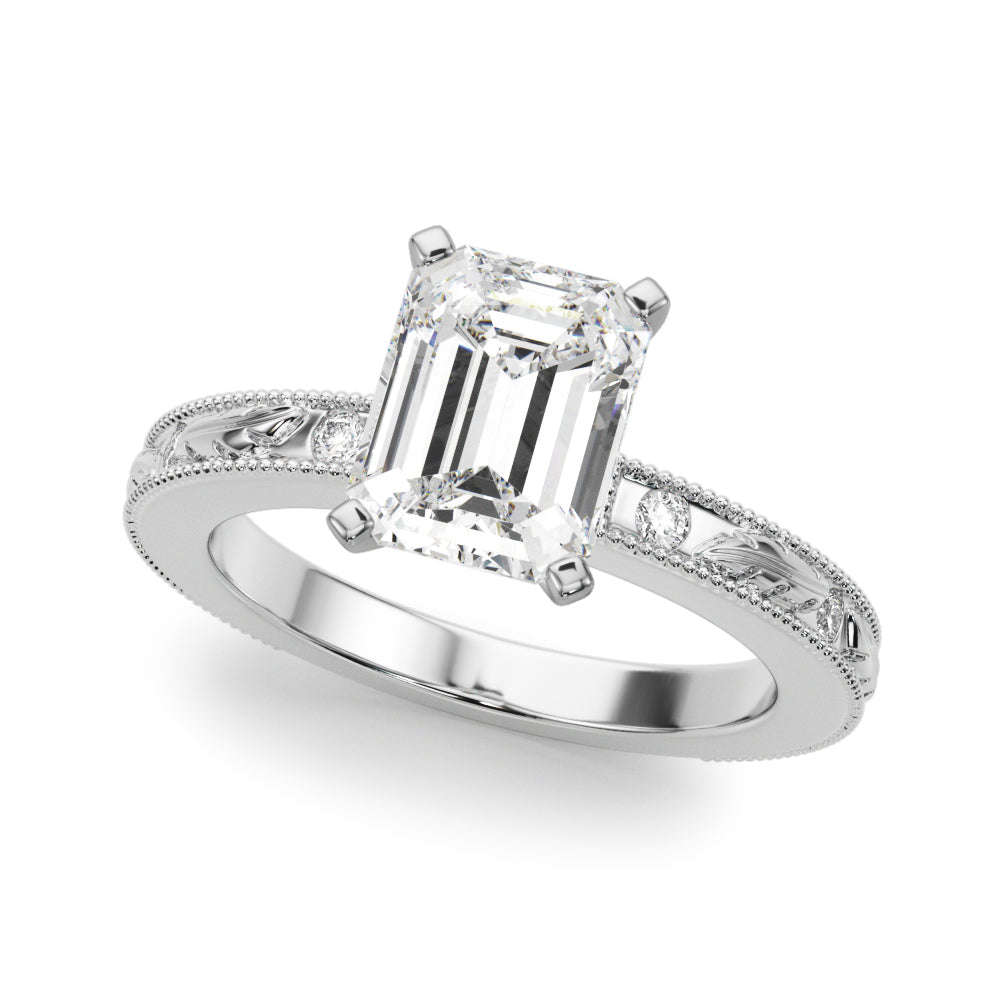 Sophisticated Sidestone Round Diamond Engagement Ring in 10K/14K gold and platinum with certified lab-grown or natural diamonds