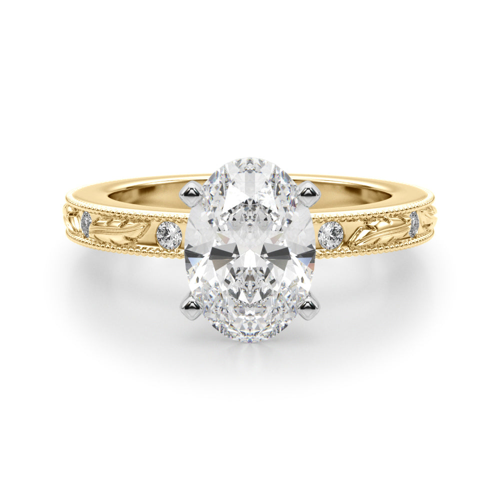 Sophisticated Sidestone Round Diamond Engagement Ring in 10K/14K gold and platinum with certified lab-grown or natural diamonds