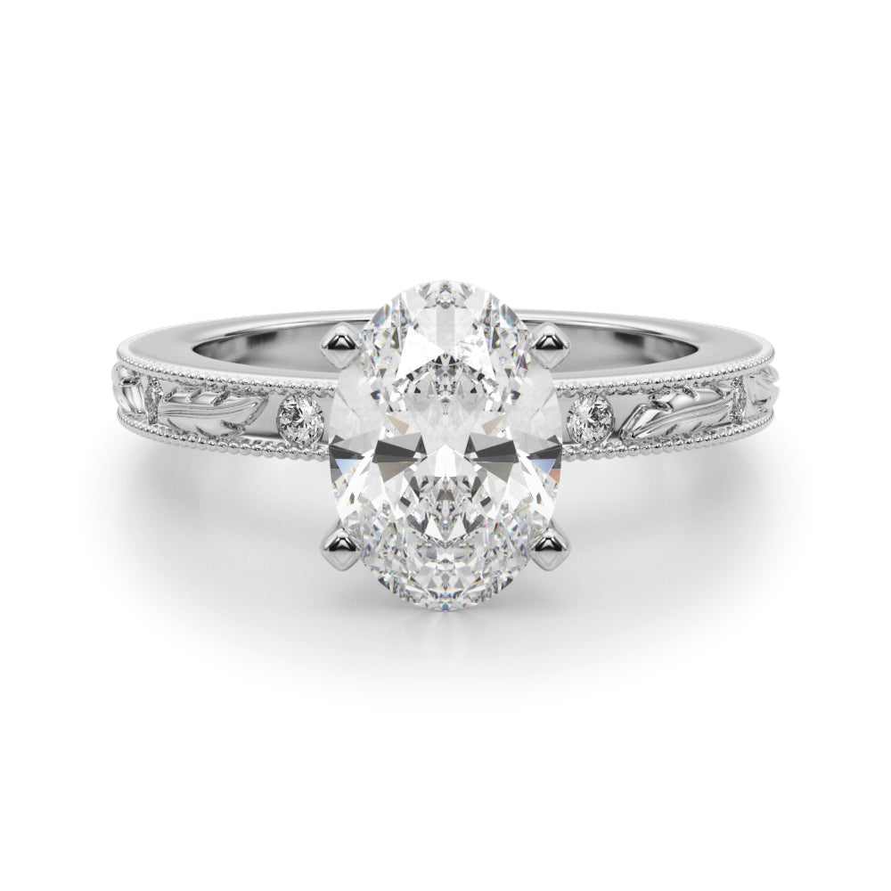Sophisticated Sidestone Round Diamond Engagement Ring in 10K/14K gold and platinum with certified lab-grown or natural diamonds