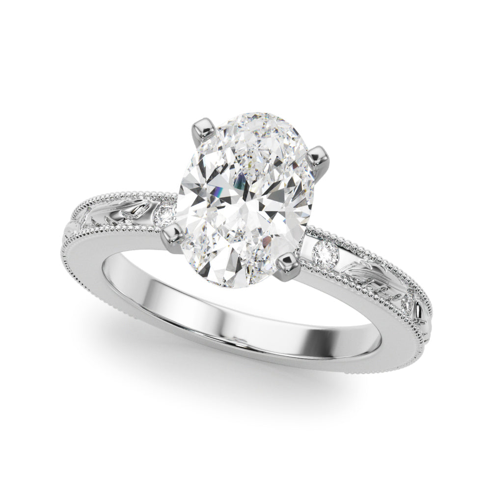 Sophisticated Sidestone Round Diamond Engagement Ring in 10K/14K gold and platinum with certified lab-grown or natural diamonds