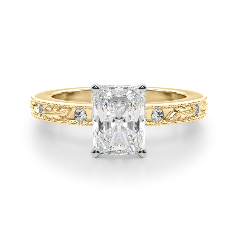 Sophisticated Sidestone Round Diamond Engagement Ring in 10K/14K gold and platinum with certified lab-grown or natural diamonds