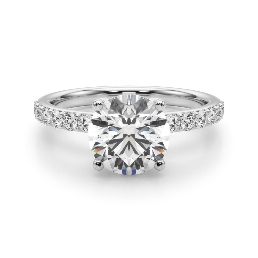 Statement Sidestone Round Diamond Engagement Ring in 10K/14K gold and platinum with certified lab-grown or natural diamonds