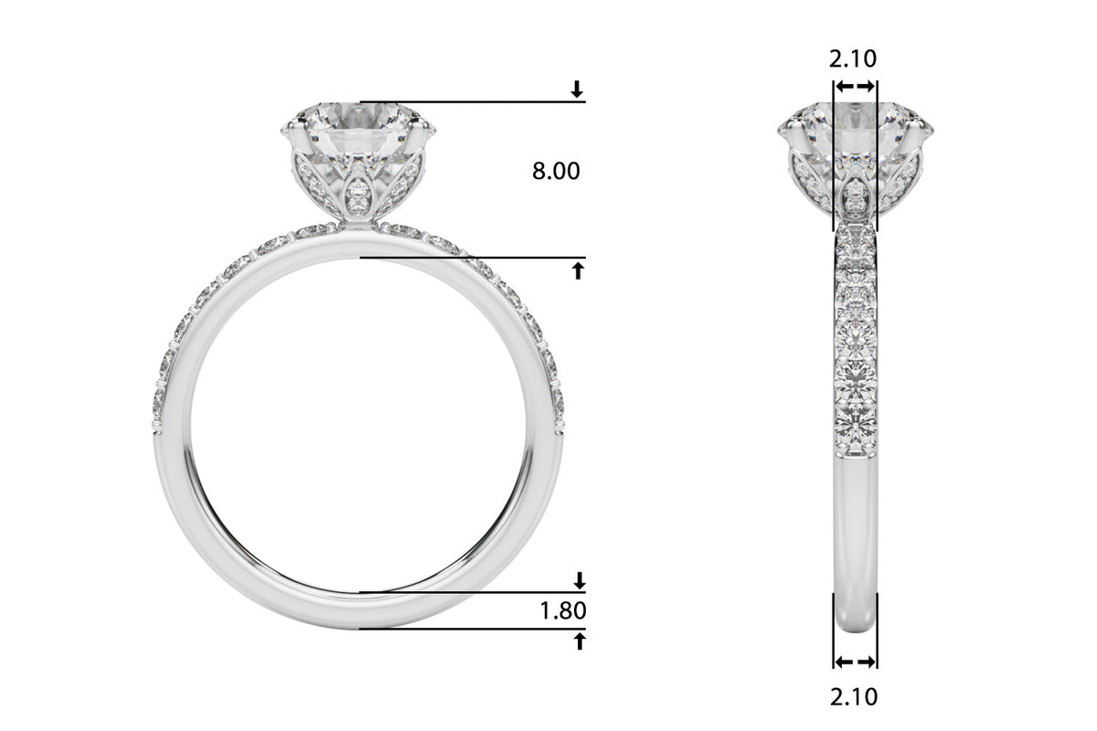 Statement Sidestone Round Diamond Engagement Ring in 10K/14K gold and platinum with certified lab-grown or natural diamonds