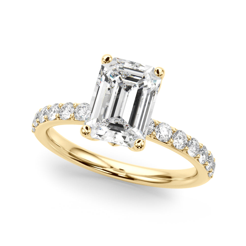 Opulent Sidestone Emerald Diamond Engagement Ring in 10K/14K gold and platinum with certified lab-grown or natural diamonds