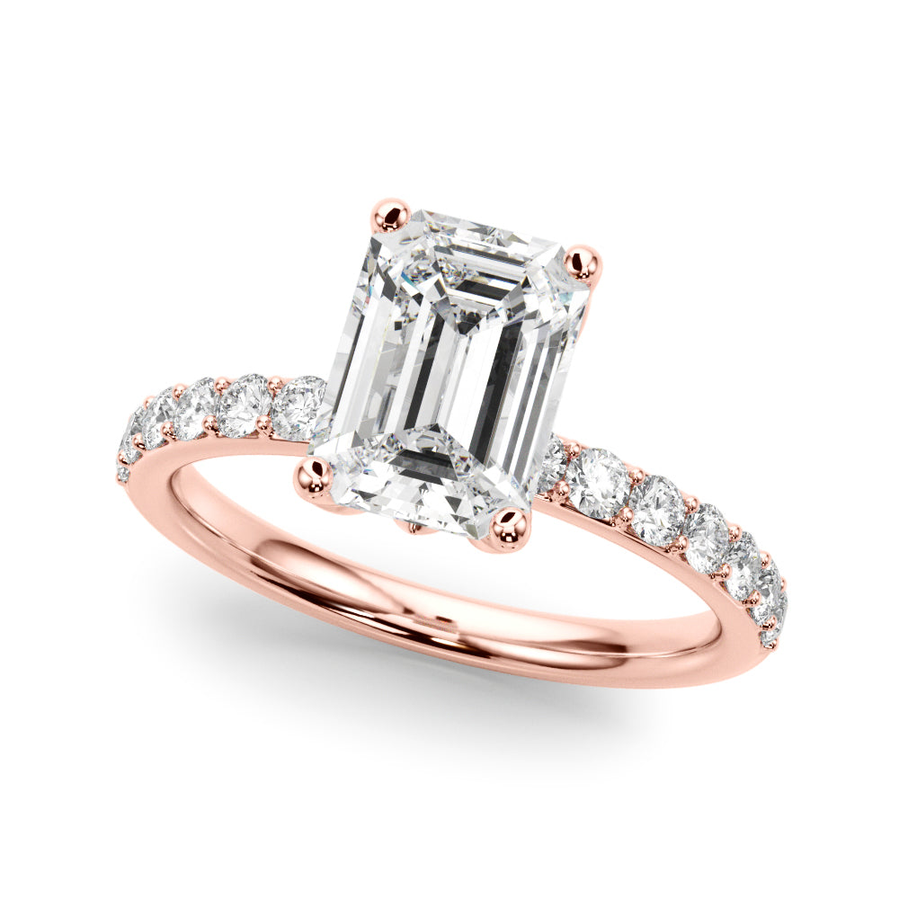 Opulent Sidestone Emerald Diamond Engagement Ring in 10K/14K gold and platinum with certified lab-grown or natural diamonds