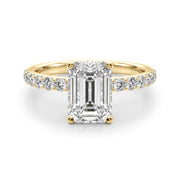 Opulent Sidestone Emerald Diamond Engagement Ring in 10K/14K gold and platinum with certified lab-grown or natural diamonds