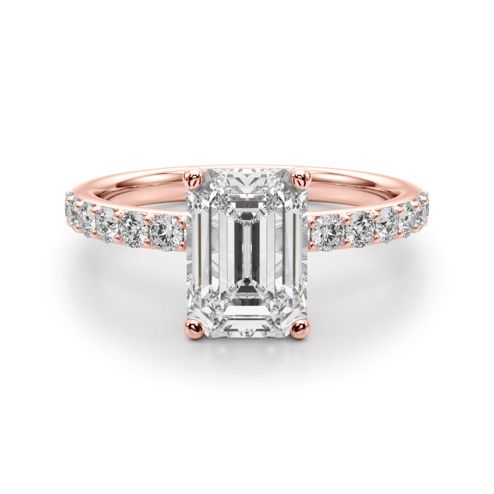 Opulent Sidestone Emerald Diamond Engagement Ring in 10K/14K gold and platinum with certified lab-grown or natural diamonds