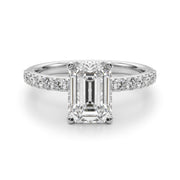 Opulent Sidestone Emerald Diamond Engagement Ring in 10K/14K gold and platinum with certified lab-grown or natural diamonds