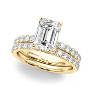 Opulent Sidestone Emerald Diamond Engagement Ring in 10K/14K gold and platinum with certified lab-grown or natural diamonds