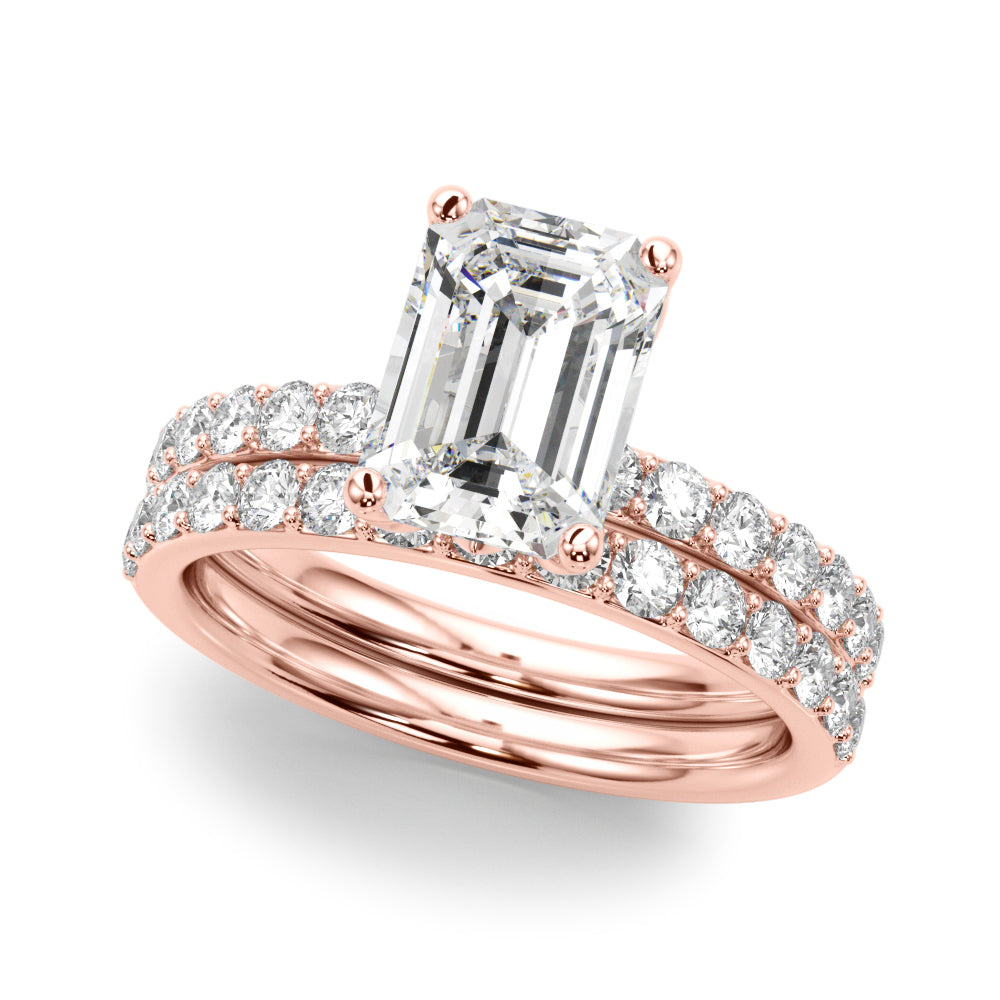 Opulent Sidestone Emerald Diamond Engagement Ring in 10K/14K gold and platinum with certified lab-grown or natural diamonds