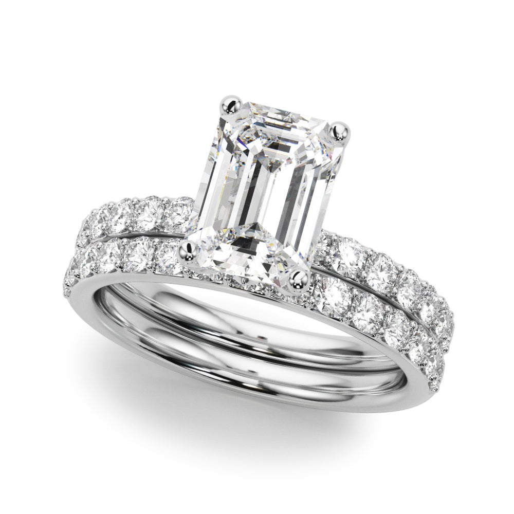 Opulent Sidestone Emerald Diamond Engagement Ring in 10K/14K gold and platinum with certified lab-grown or natural diamonds