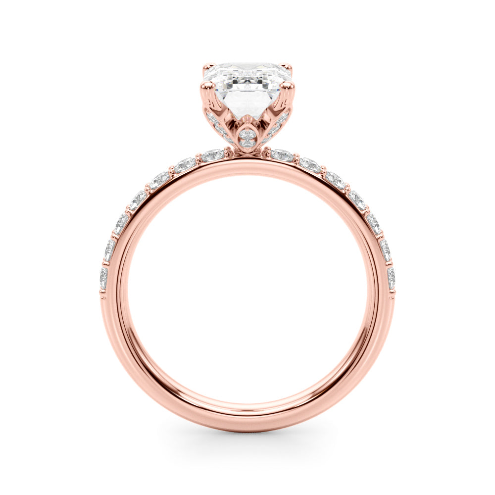 Opulent Sidestone Emerald Diamond Engagement Ring in 10K/14K gold and platinum with certified lab-grown or natural diamonds