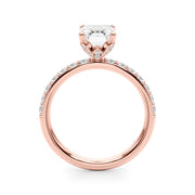 Opulent Sidestone Emerald Diamond Engagement Ring in 10K/14K gold and platinum with certified lab-grown or natural diamonds
