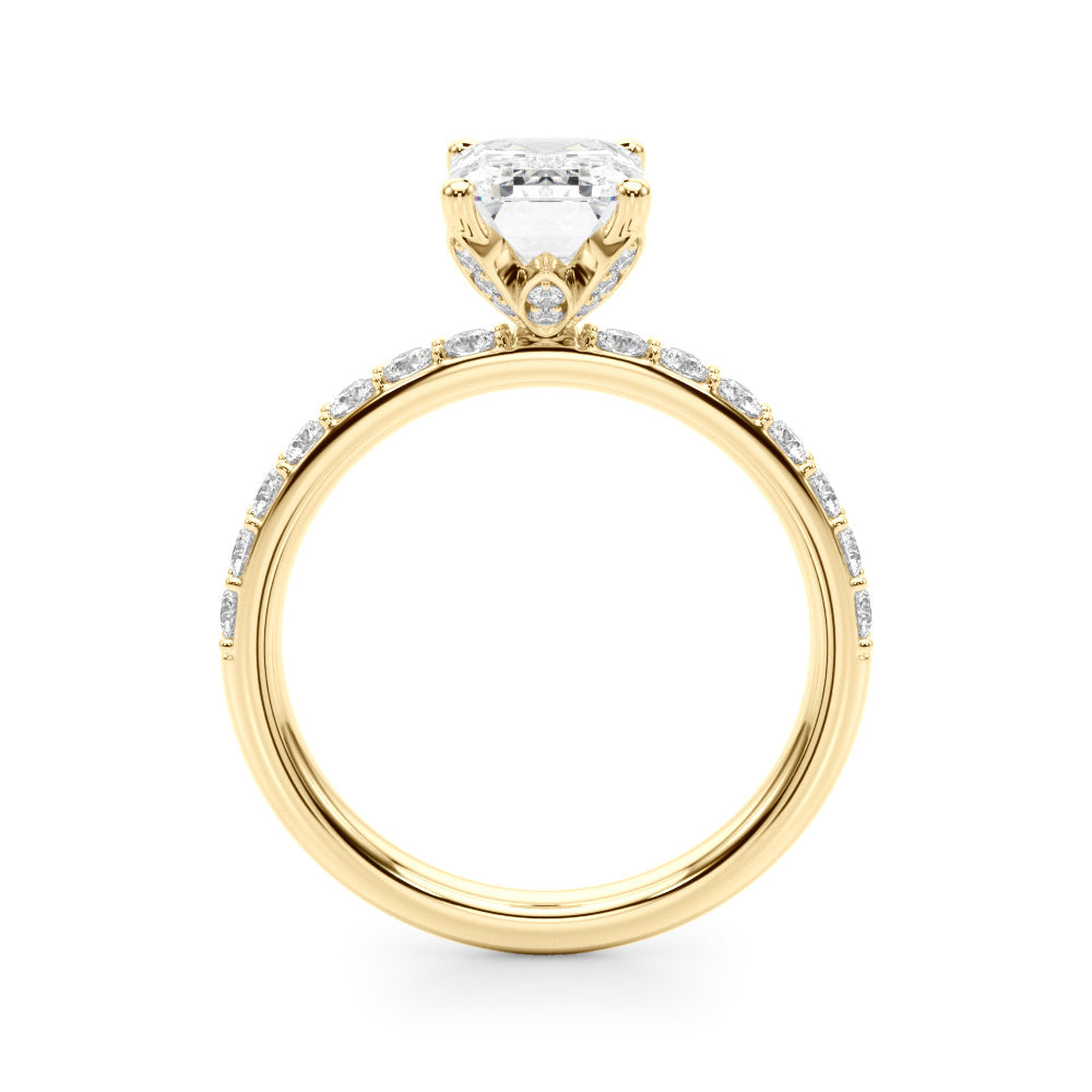 Opulent Sidestone Emerald Diamond Engagement Ring in 10K/14K gold and platinum with certified lab-grown or natural diamonds