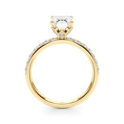 Opulent Sidestone Emerald Diamond Engagement Ring in 10K/14K gold and platinum with certified lab-grown or natural diamonds