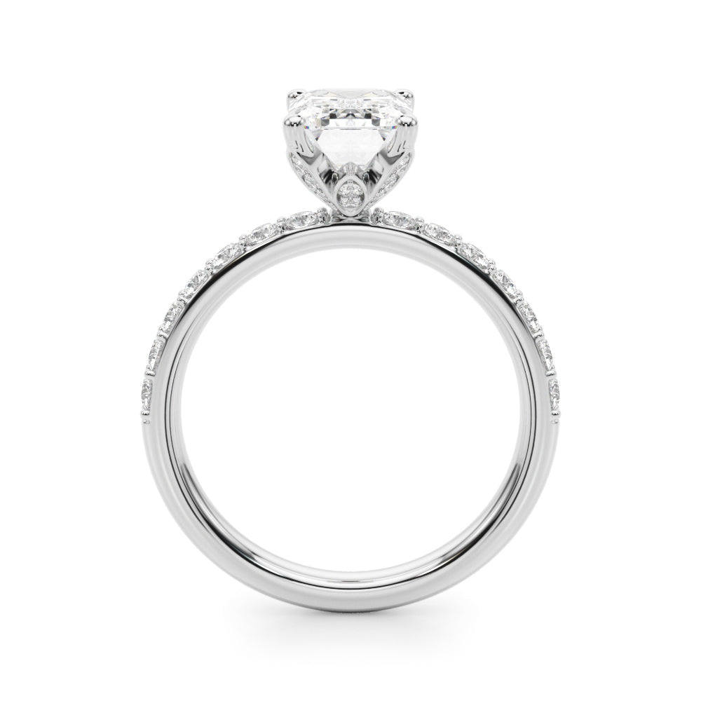 Opulent Sidestone Emerald Diamond Engagement Ring in 10K/14K gold and platinum with certified lab-grown or natural diamonds