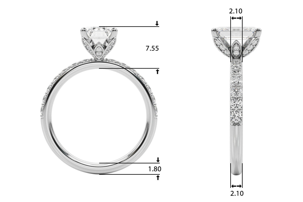 Opulent Sidestone Emerald Diamond Engagement Ring in 10K/14K gold and platinum with certified lab-grown or natural diamonds