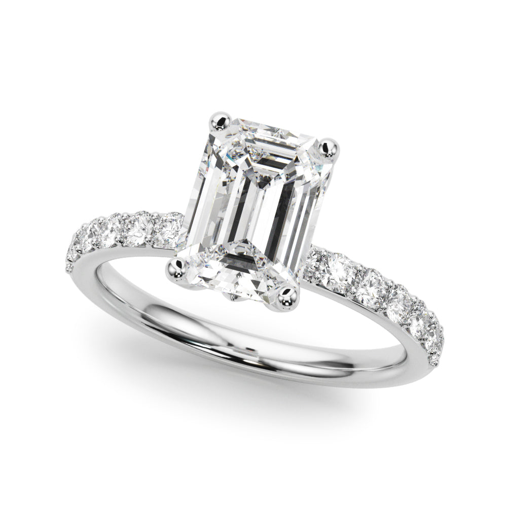 Opulent Sidestone Emerald Diamond Engagement Ring in 10K/14K gold and platinum with certified lab-grown or natural diamonds