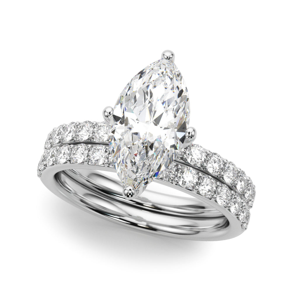 Exquisite Sidestone Marquise Diamond Engagement Ring â€” 10K/14K Gold & Platinum