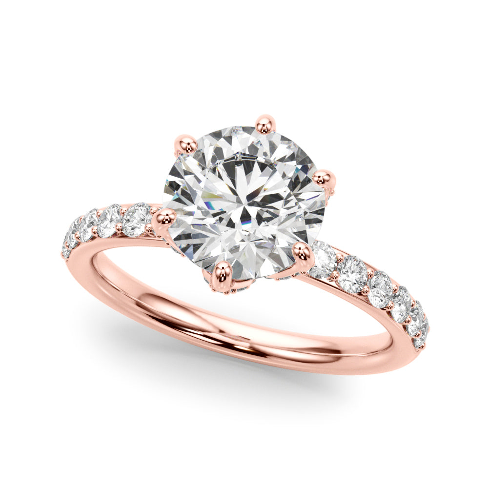 Graceful Sidestone Round Diamond Engagement Ring in 10K/14K gold and platinum with certified lab-grown or natural diamonds
