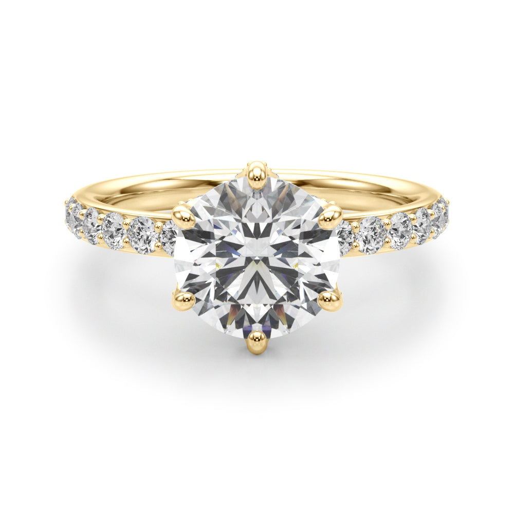 Graceful Sidestone Round Diamond Engagement Ring in 10K/14K gold and platinum with certified lab-grown or natural diamonds