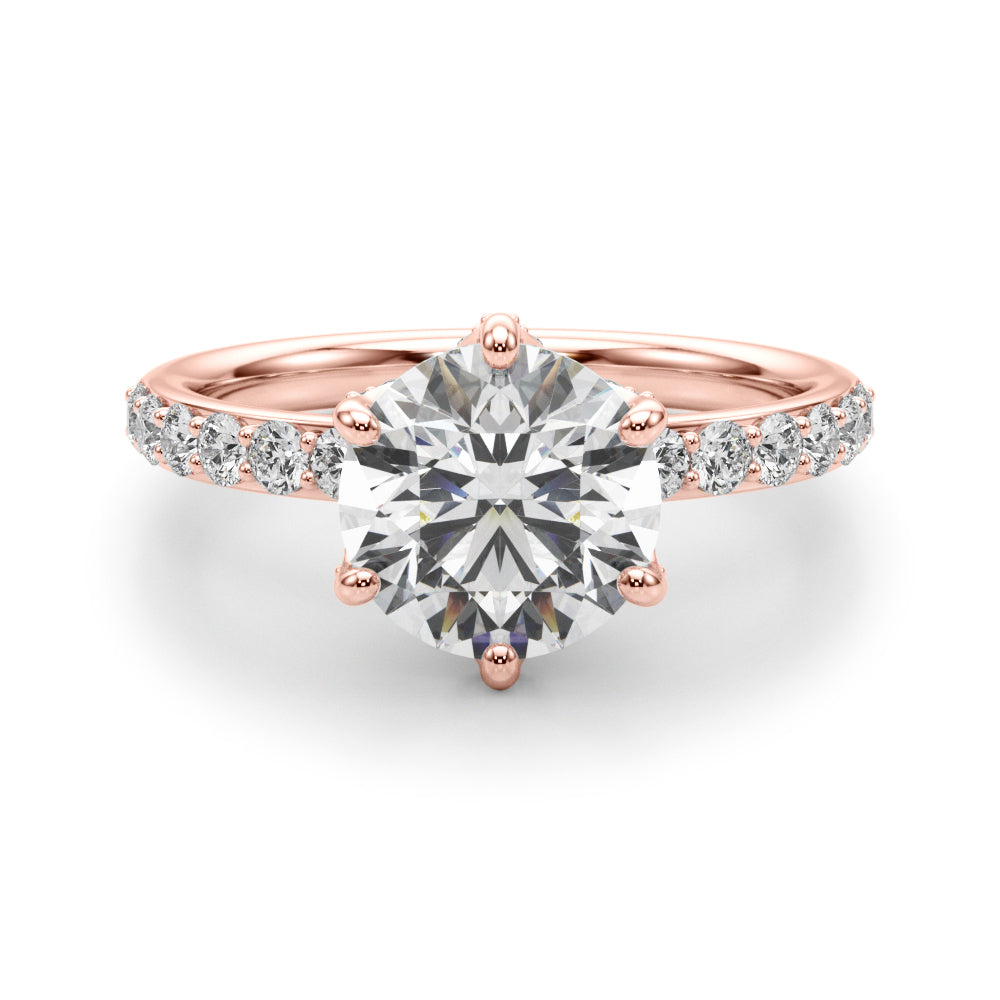 Graceful Sidestone Round Diamond Engagement Ring in 10K/14K gold and platinum with certified lab-grown or natural diamonds