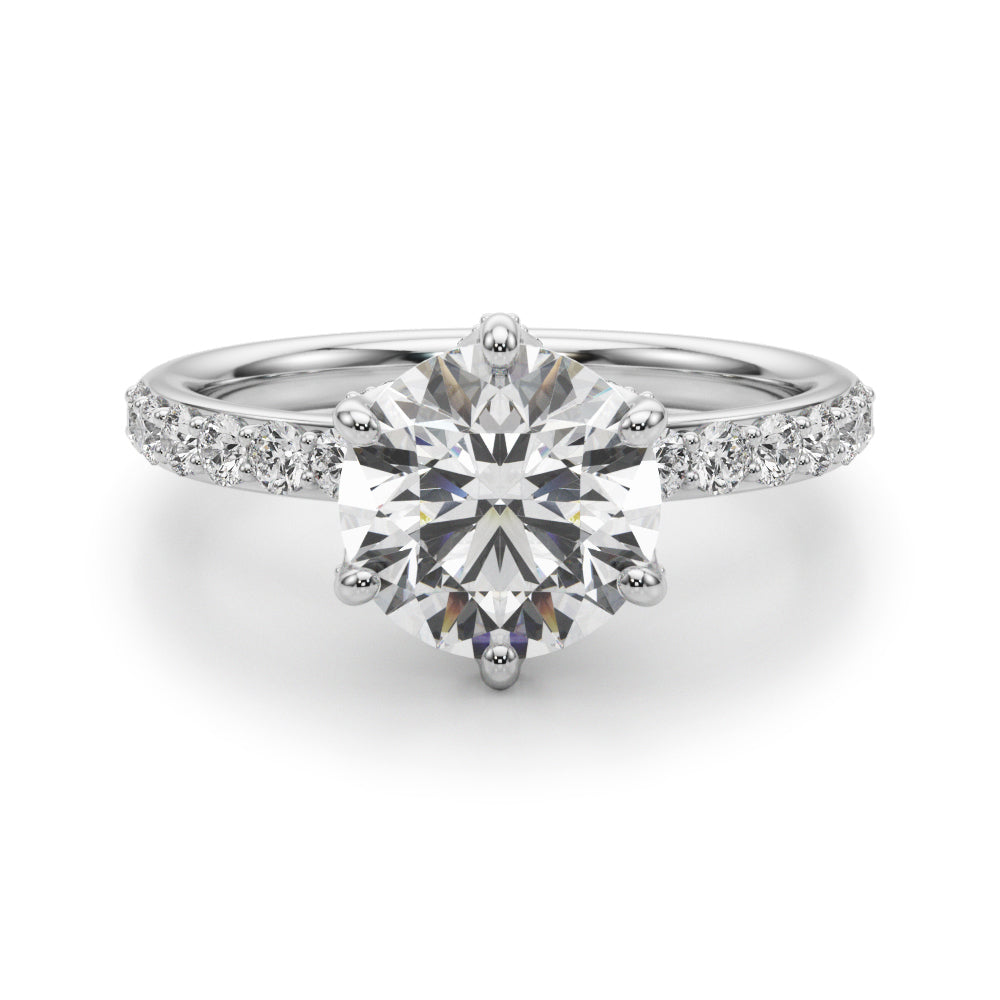 Graceful Sidestone Round Diamond Engagement Ring in 10K/14K gold and platinum with certified lab-grown or natural diamonds
