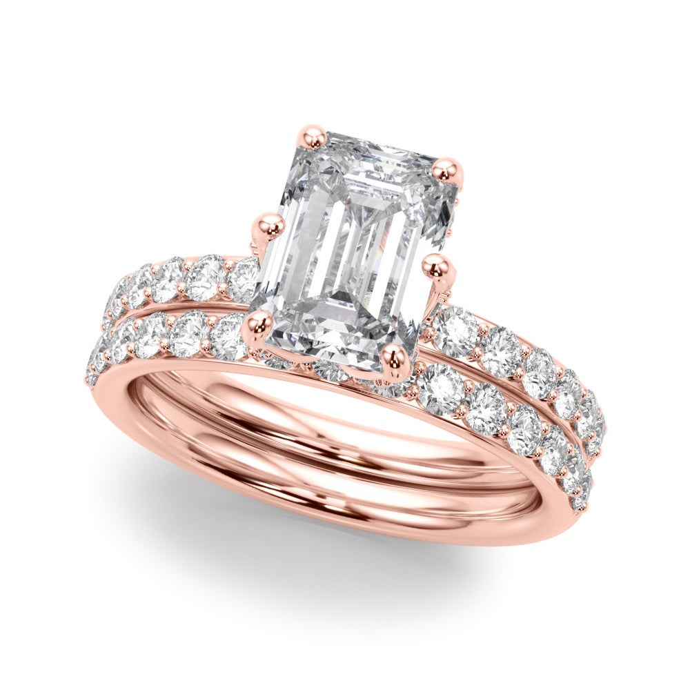 Splendid Sidestone Emerald Diamond Engagement Ring in 10K/14K gold and platinum with certified lab-grown or natural diamonds