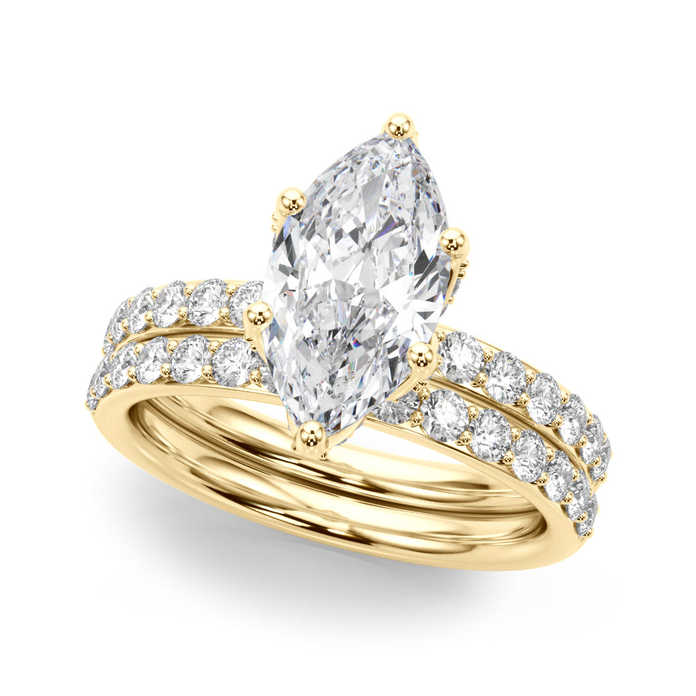 Pristine Sidestone Marquise Diamond Engagement Ring in 10K/14K gold and platinum with certified lab-grown or natural diamonds