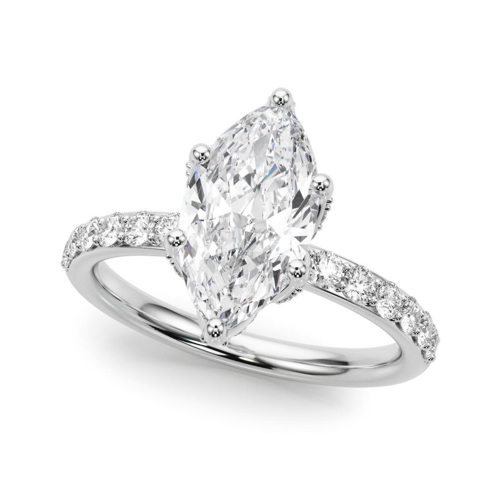 Pristine Sidestone Marquise Diamond Engagement Ring in 10K/14K gold and platinum with certified lab-grown or natural diamonds